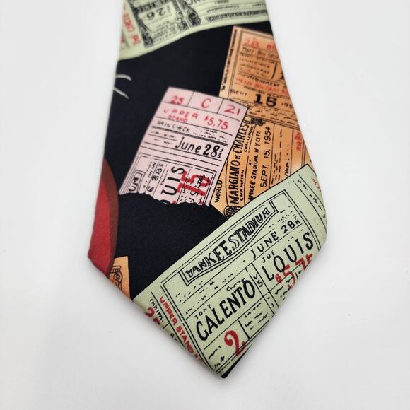 Nicole Miller Mens Tie Vintage 1990 Hand Sewn 100% Silk Boxing Ticket Stubs - Picture 4 of 7